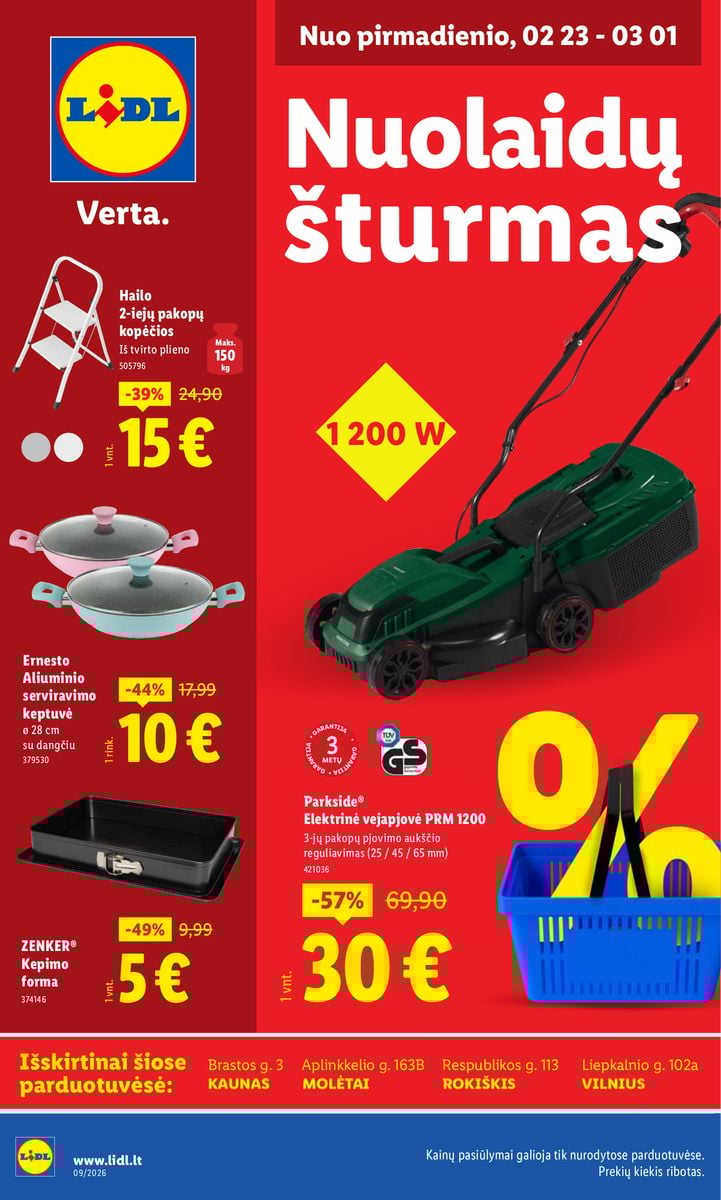 LIDL akcijų katalogas "Nuolaidų šturmas" galioja nurodytose parduotuvėse nuo 2026.02.23