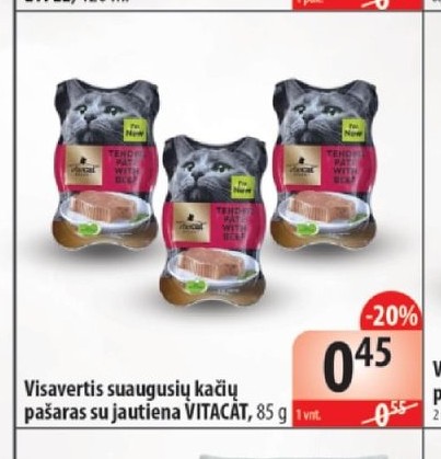 Visavertis suaugusių kačių pašaras su jautiena VITACAT