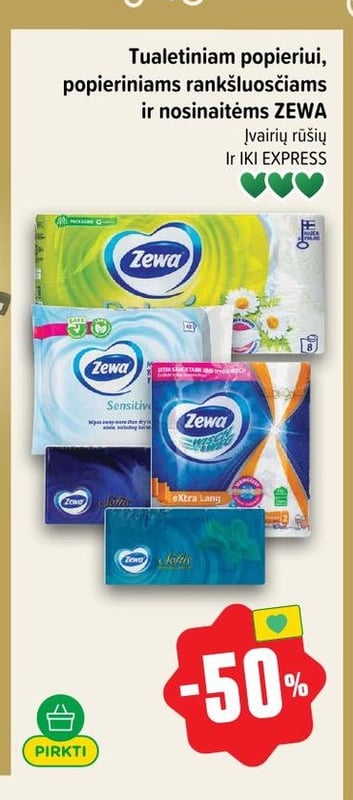 Tualetiniam popieriui, popieriniams rankšluosčiams ir nosinaitėms ZEWA