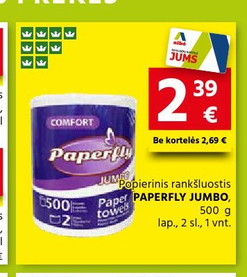 Popierinis rankšluostis PAPERFLY JUMBO