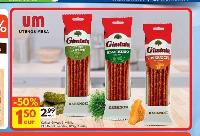 Karštai rūkytos GIMINIŲ KABANOSI dešrelės