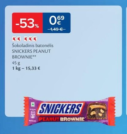 Šokoladinis batonėlis SNICKERS PEANUT BROWNIE**