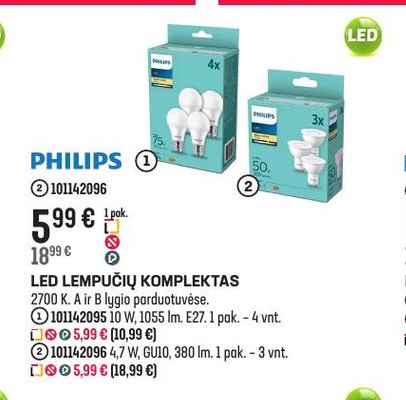 PHILIPS LED LEMPUČIŲ KOMPLEKTAS
