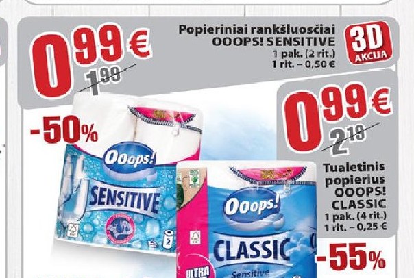 Popieriniai rankšluosčiai OOOPS! SENSITIVE