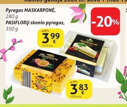 Pyragas MASKARPONĖ, PASIFLORŲ skonio pyragas,