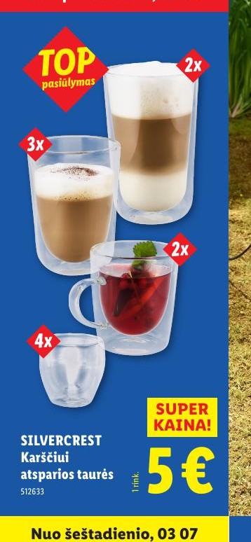 SILVERCREST Karščiui atsparios taurės