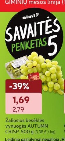 Žaliosios besėklės vynuogės AUTUMN CRISP