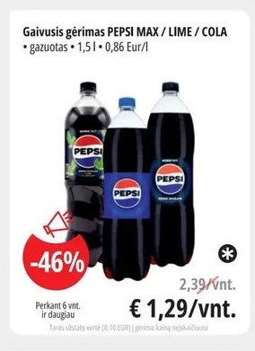 Gaivusis gėrimas PEPSI MAX / LIME / COLA
