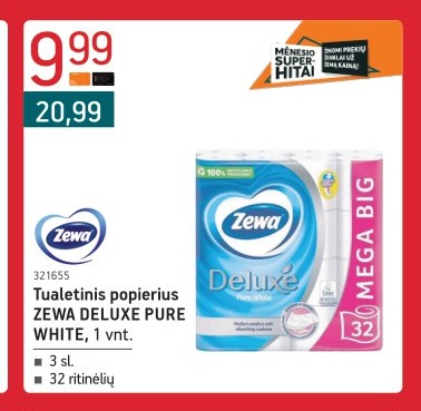 Tualetinis popierius ZEWA DELUXE PURE WHITE