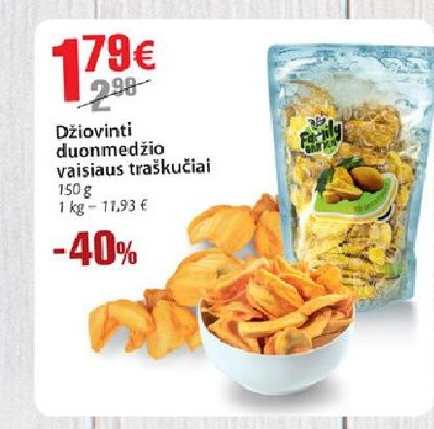 Džiovinti duonmedžio vaisiaus traškučiai