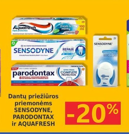 Dantų priežiūros priemonėms SENSODYNE, PARODONTAX ir AQUAFRESH