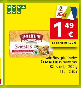 Saldžios grietinėlės ŽEMAITIJOS sviestas