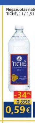 Negazuotas natūralus mineralinis vanduo TICHĖ