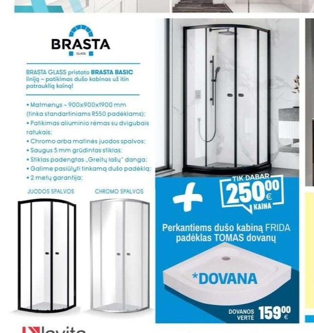 Dušo kabina FRIDA + padėklas TOMAS dovanų