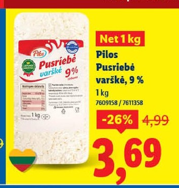 Pilos Pusriebė varškė, 9 %