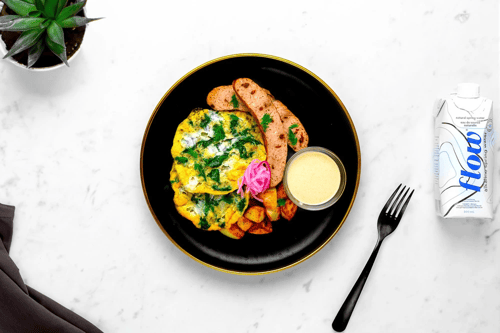 Spanakopita Omelette and Breakfast Sausage