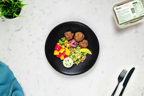 Moroccan Vegan Neatballs, Peppers & Zucchini