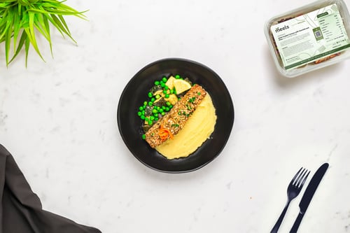 Herb Crusted Atlantic Salmon, Zucchini & Peas