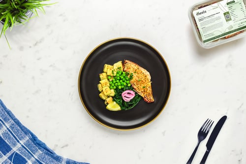 Feta Crusted Chicken, Peas & Zucchini