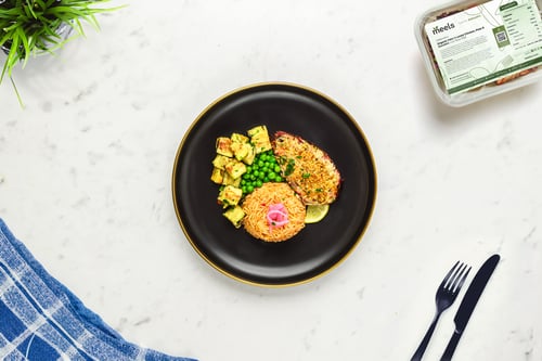 Feta Crusted Chicken, Peas & Zucchini