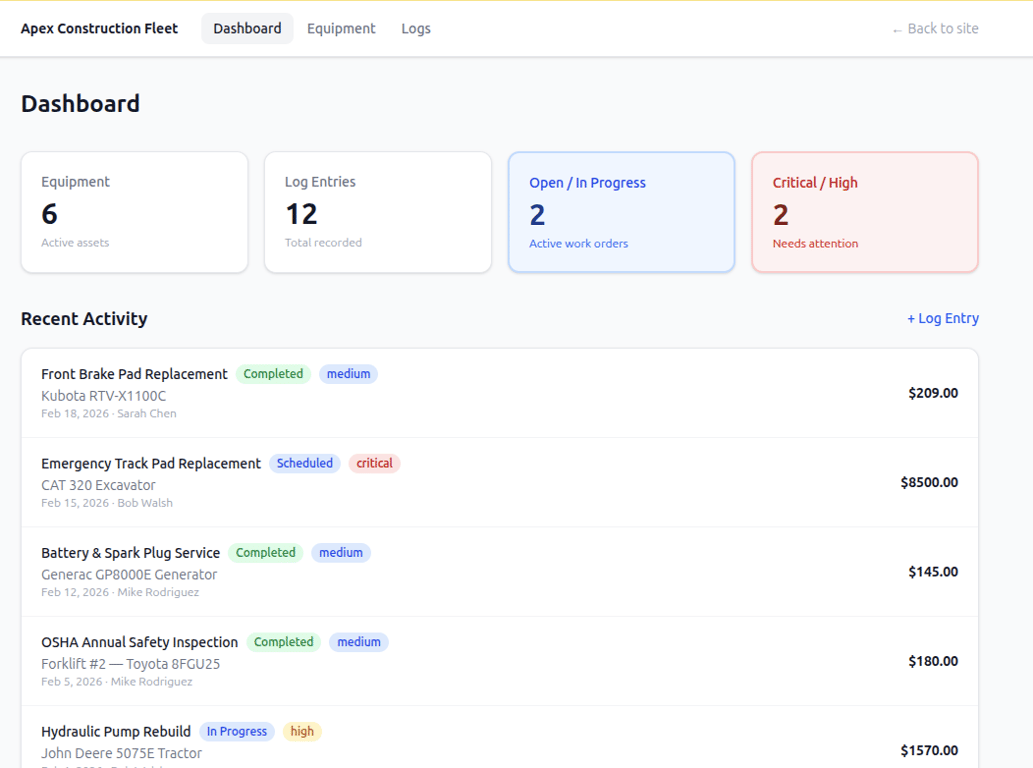 Fleet Equipment Log screenshot 1