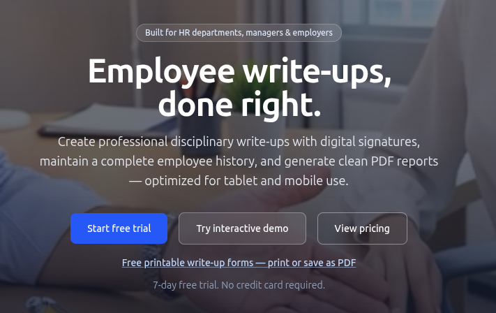 Employee Write Up Log screenshot 1