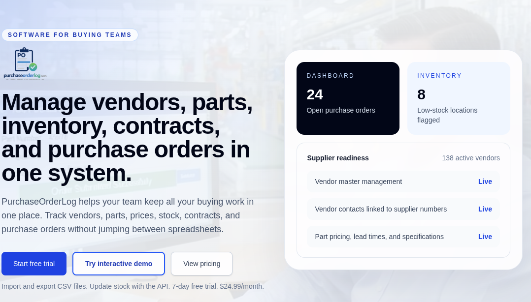 Purchase Order Log screenshot 1