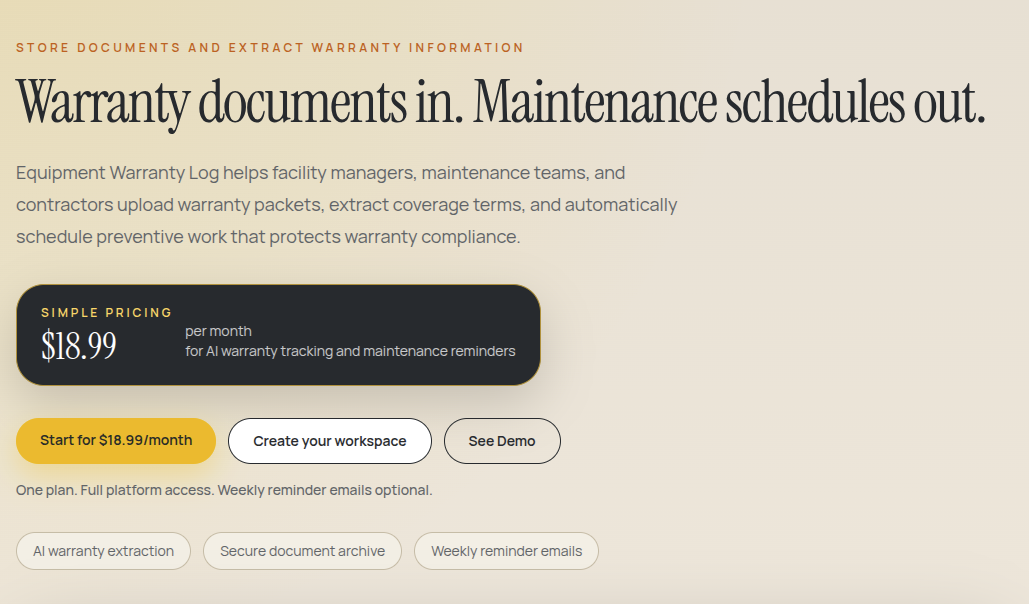 Equipment Warranty Log screenshot 1