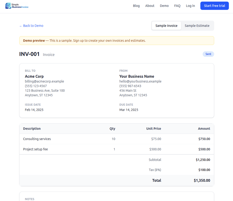 Simple Business Invoice screenshot 1