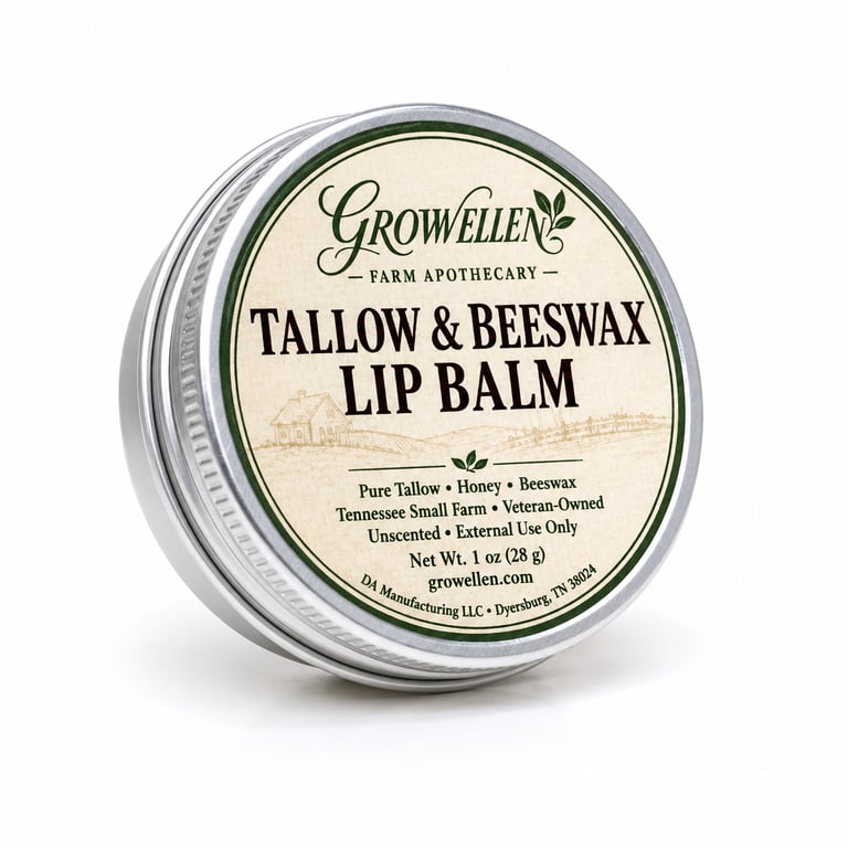 Growellen Tallow and Bees Wax Lip Balm 1oz Metal Tin