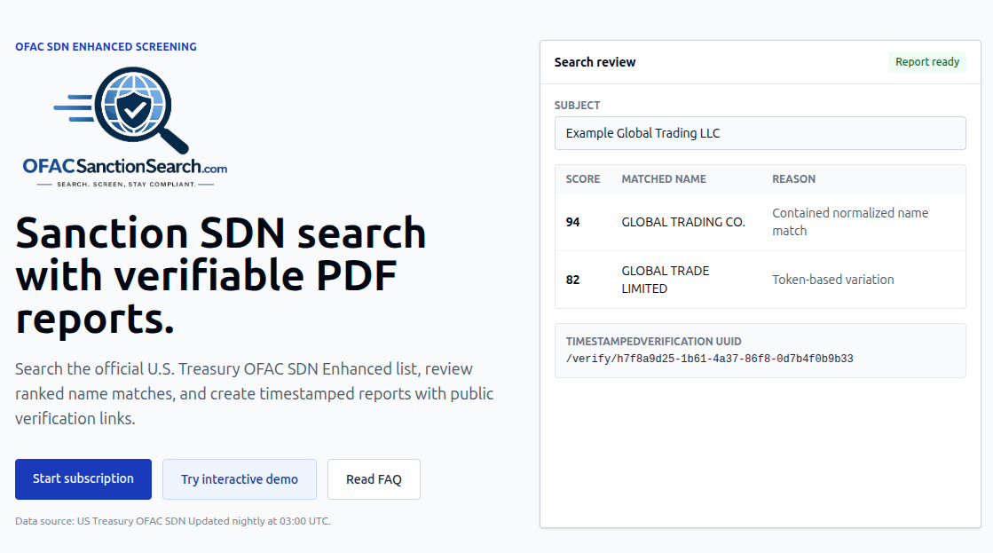OFAC Sanction Search screenshot 1