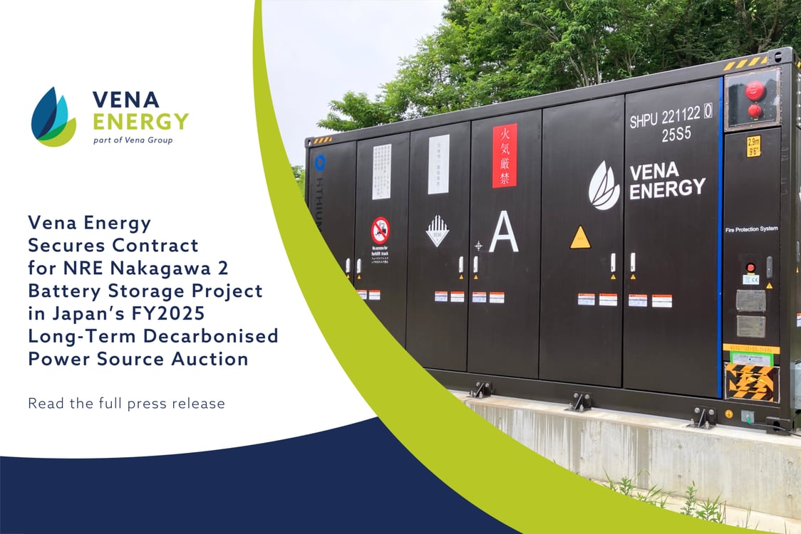 Vena Energy Secures 46.8 MW Contract for NRE Nakagawa 2 Storage Project in Japan