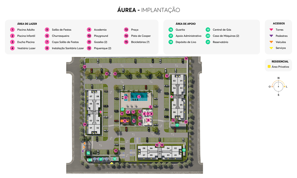 Implantação 1, planta de Residencial Áurea