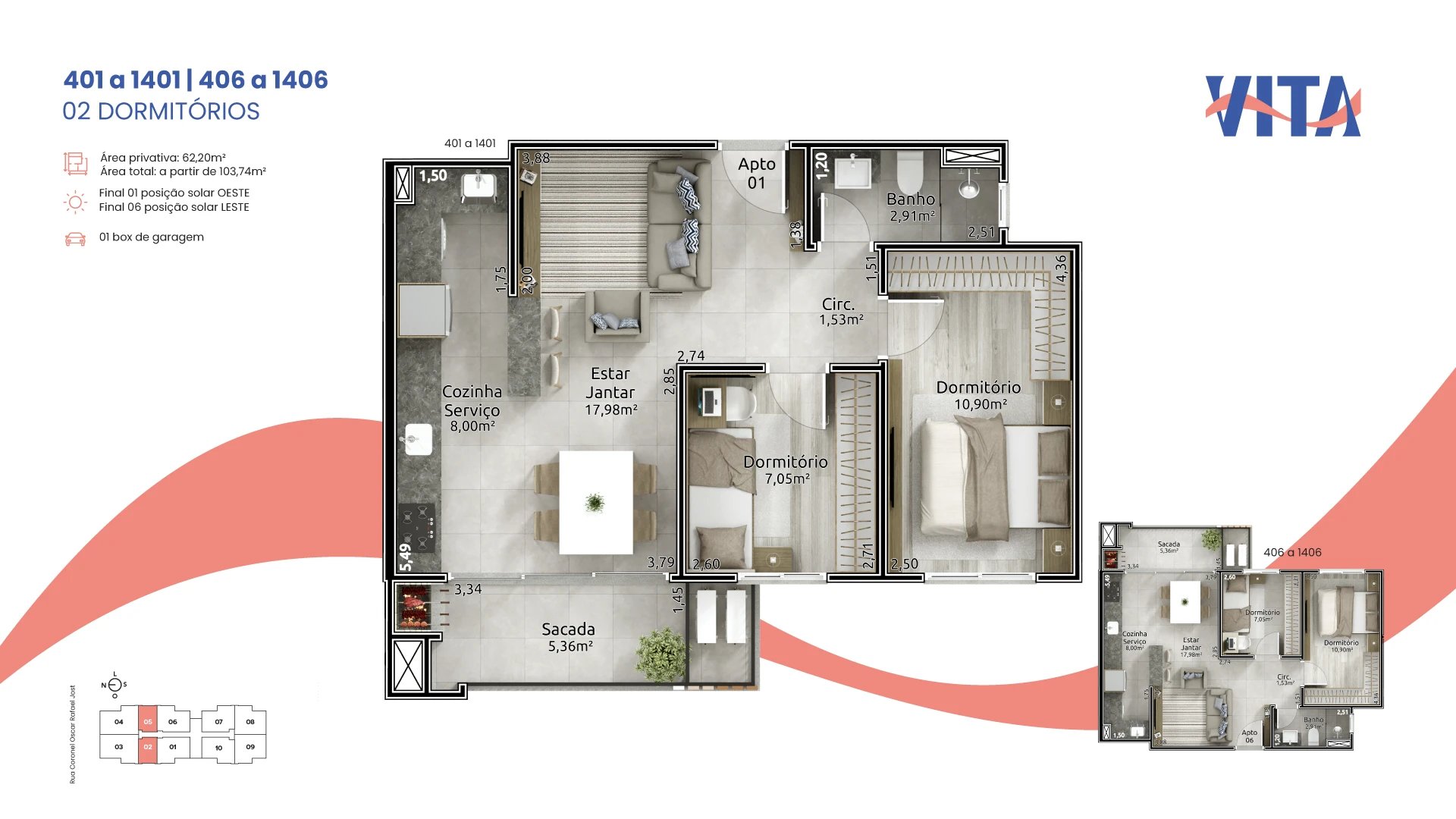 Vita - 2 Dormitórios - 10º andar - Frente Oeste - Foto 14