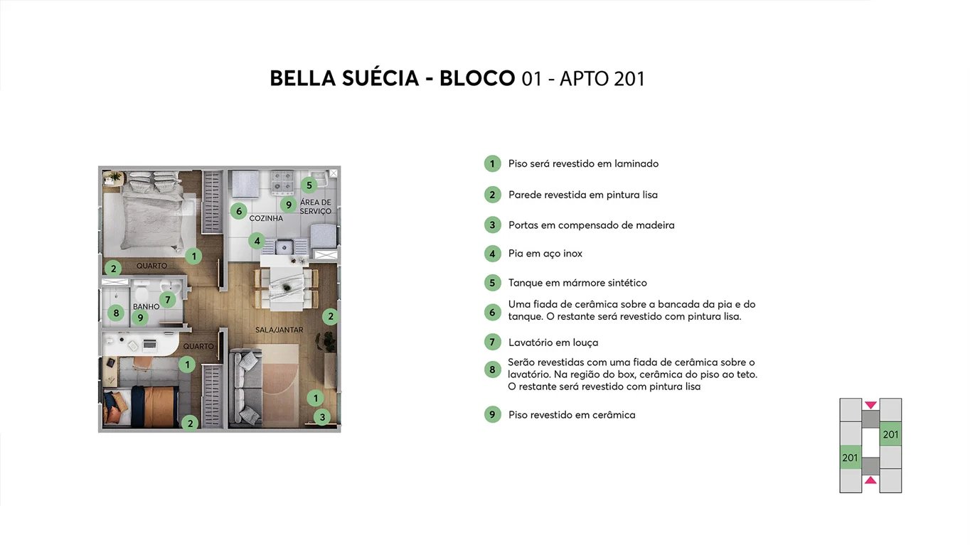 Planta - Apto. 201, planta de Residencial Bella Suécia