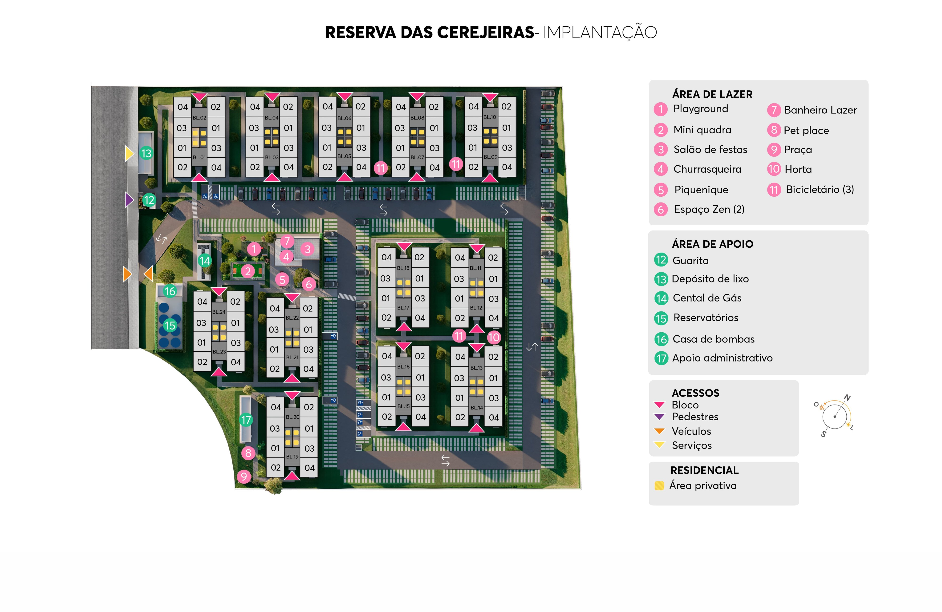 Implantação, planta de Residencial Reserva das Cerejeiras