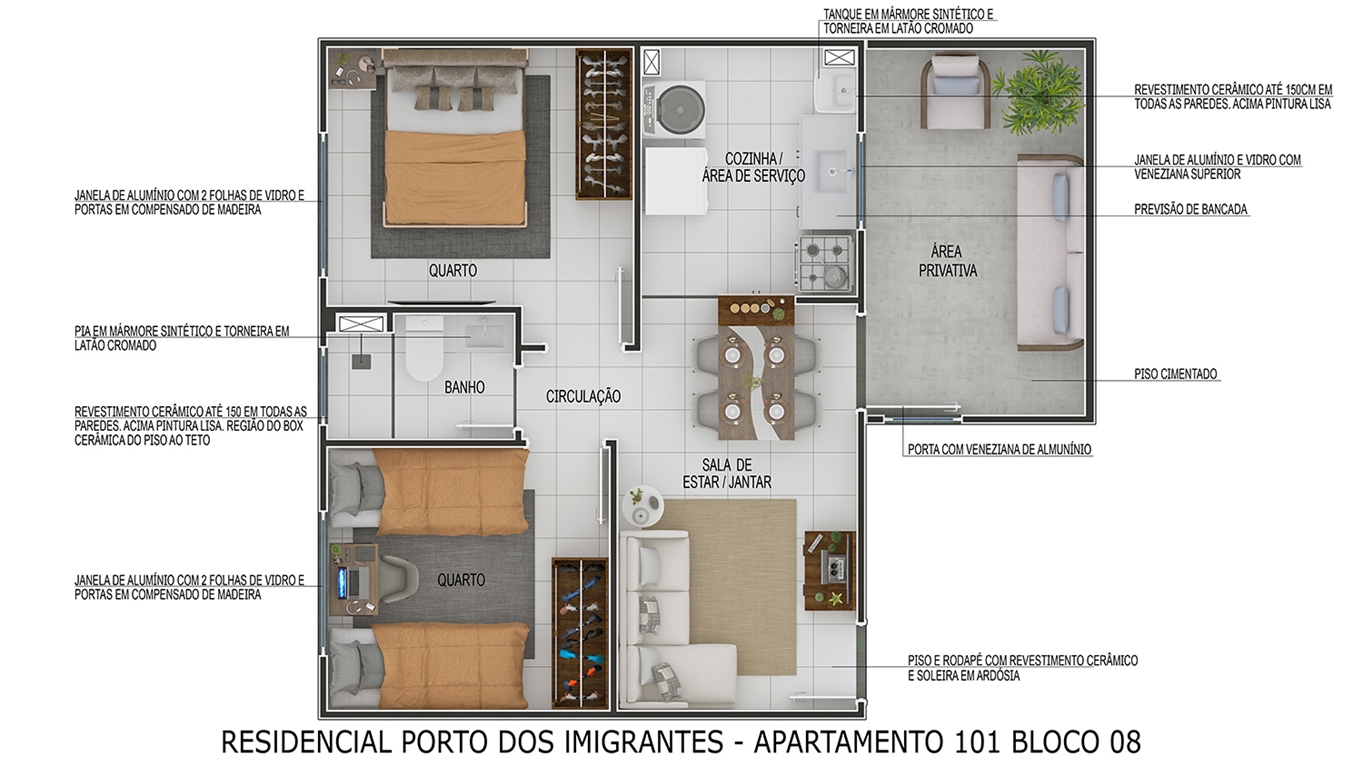 Planta - Apto. 101 - Bloco 8, planta de Residencial Porto dos Imigrantes