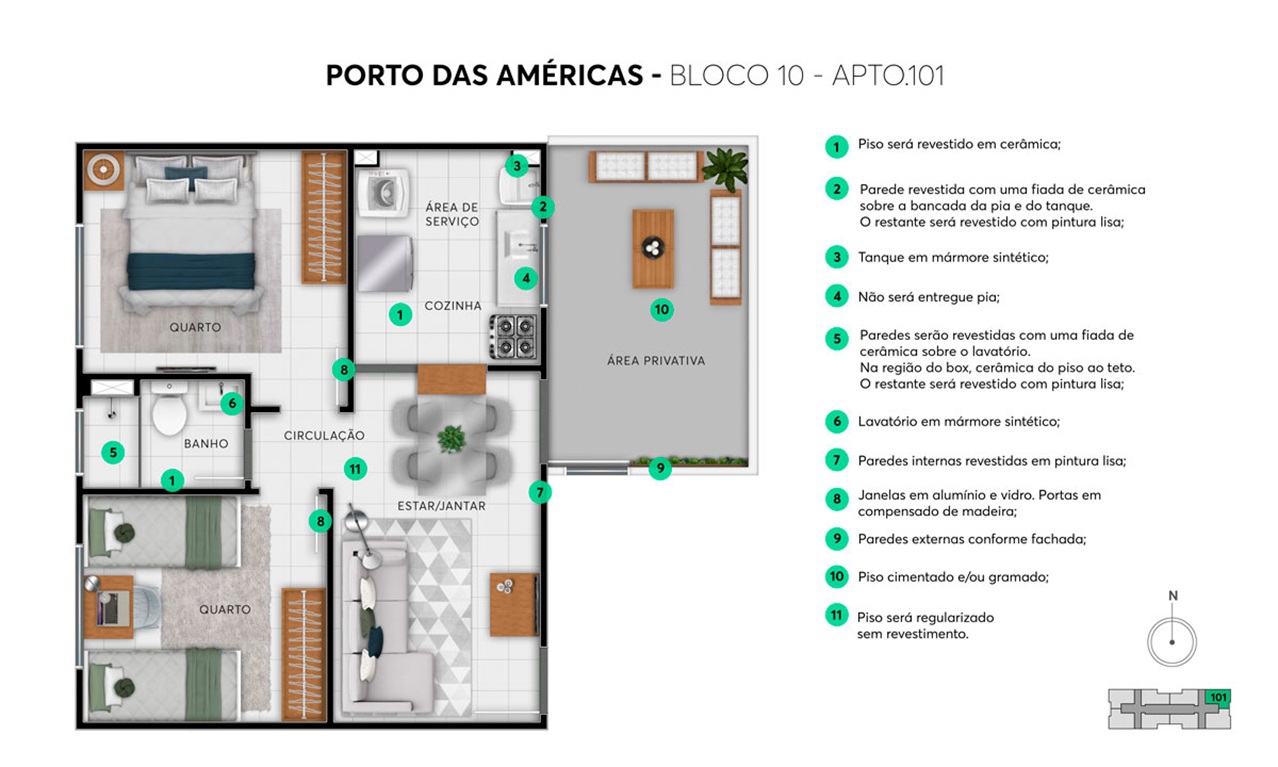 Planta - Apto. 101 - Bloco 10, planta de Residencial Porto das Américas