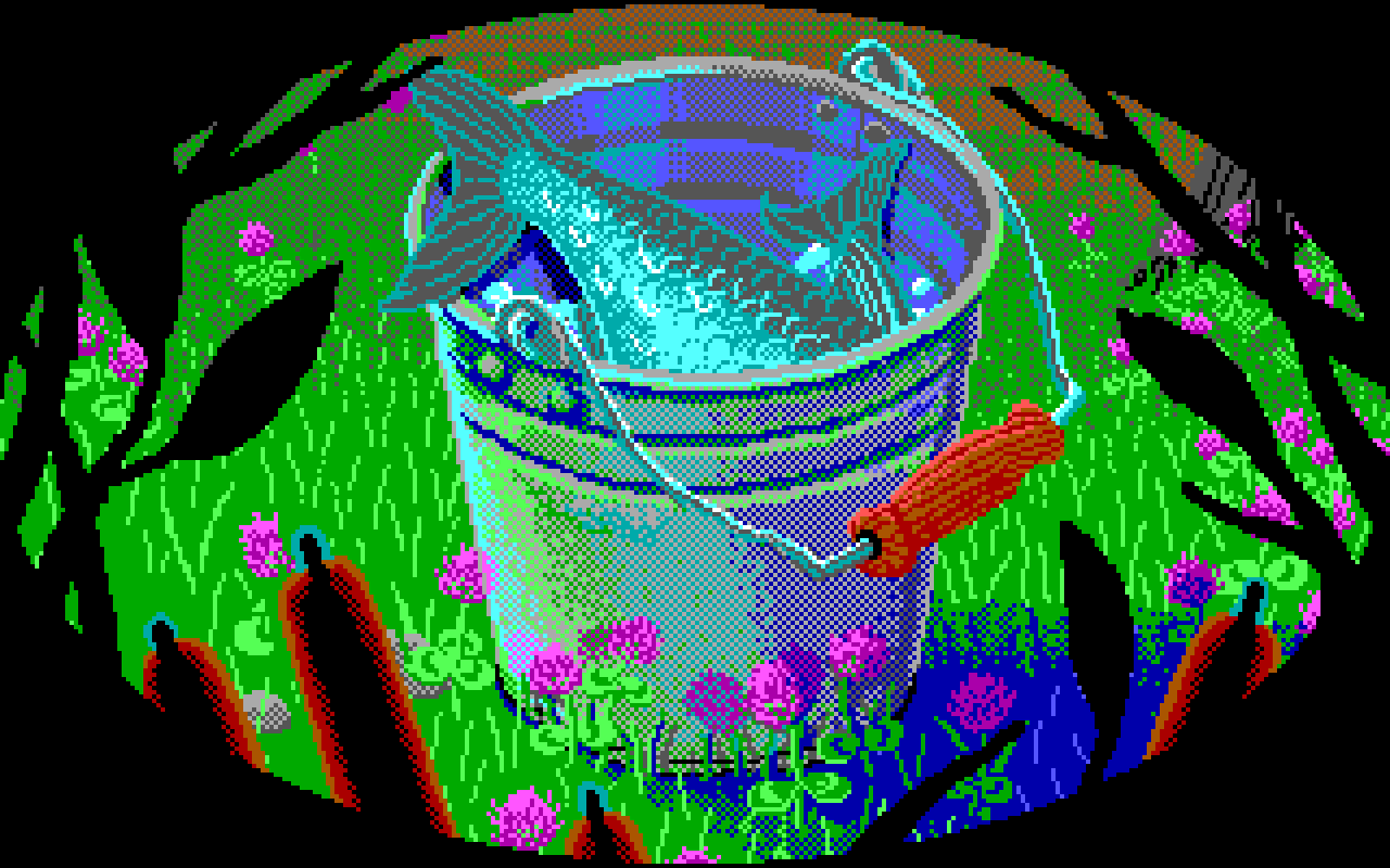 Pixel art of bucket with fish