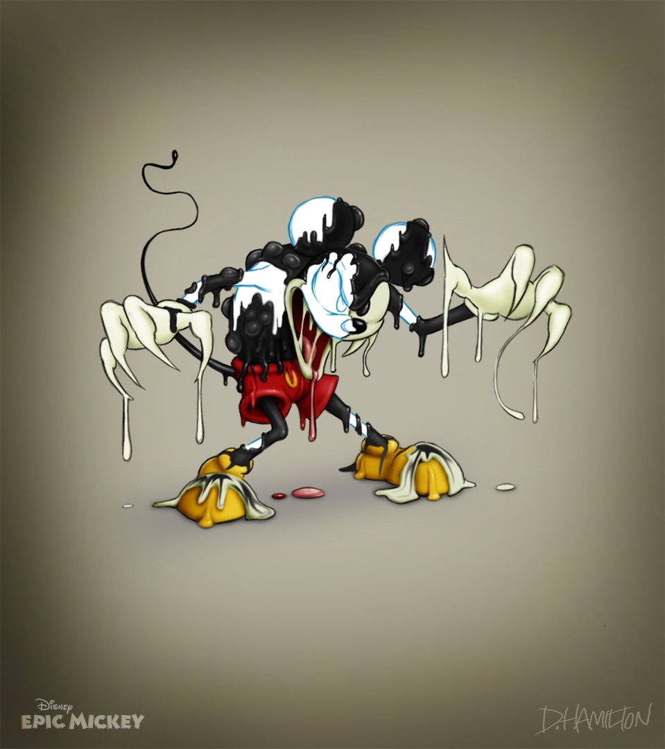 Rejected concept art of thinner mickey from epic mickey