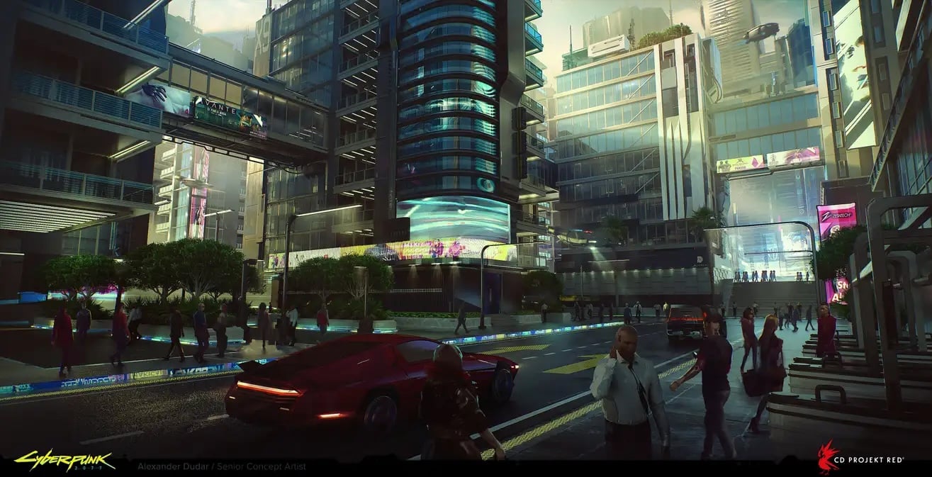 3D concept rendering for futuristic city from Cyberpunk 2077