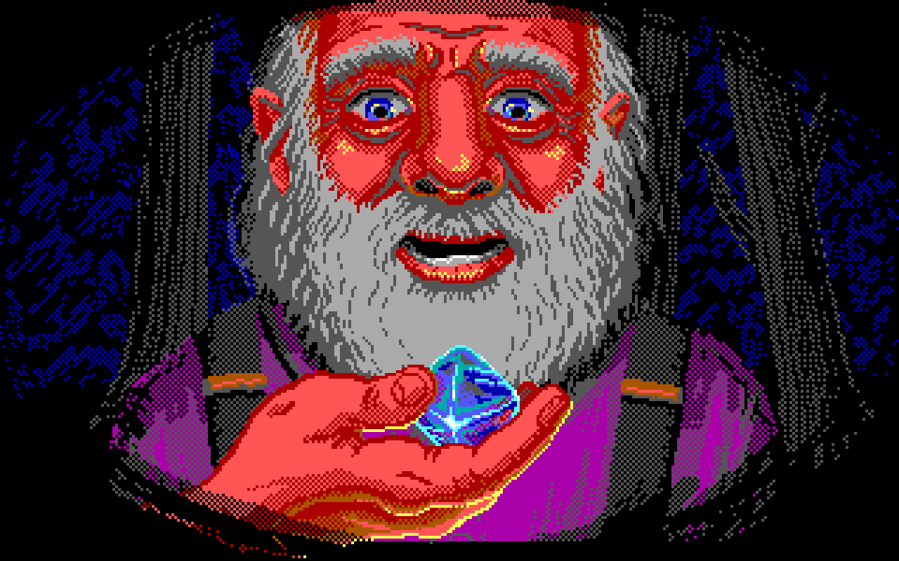 Pixel art of man with diamond from the Crimson Diamond