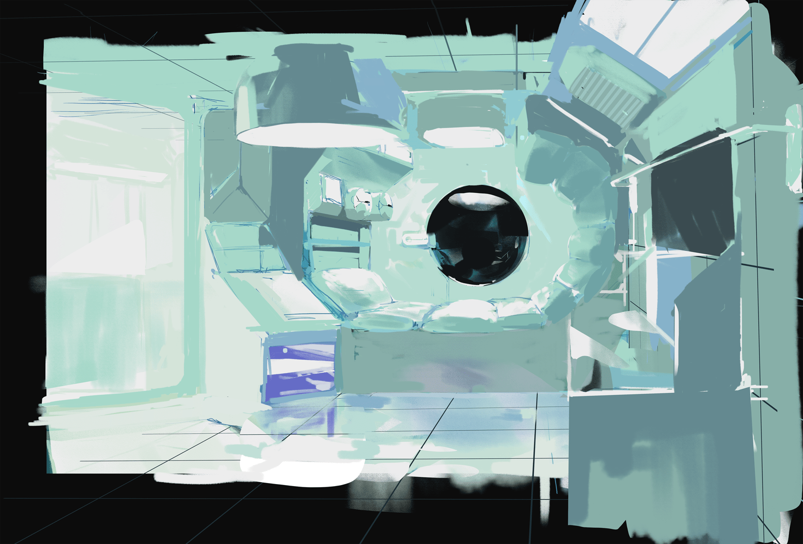 Paint exploration concept art from 1000xRESIST with blue and green