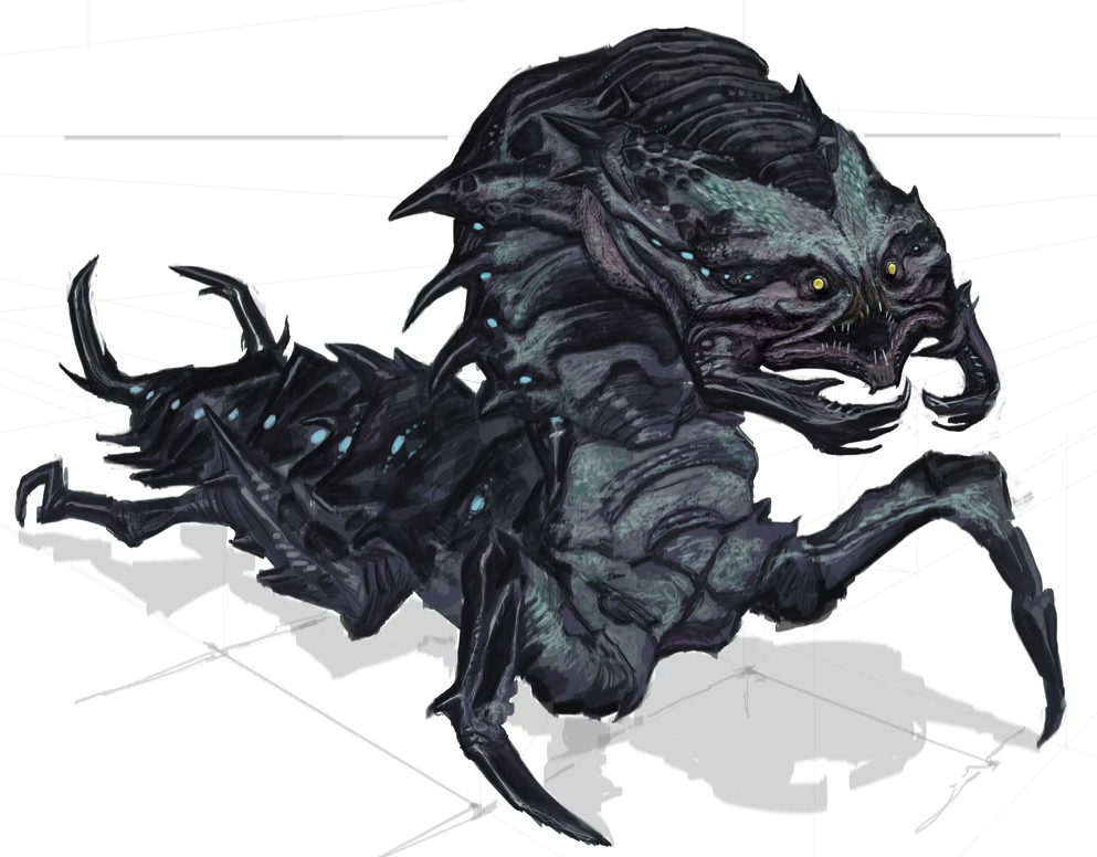 Concept art of a scorpion-like monster from Skyrim