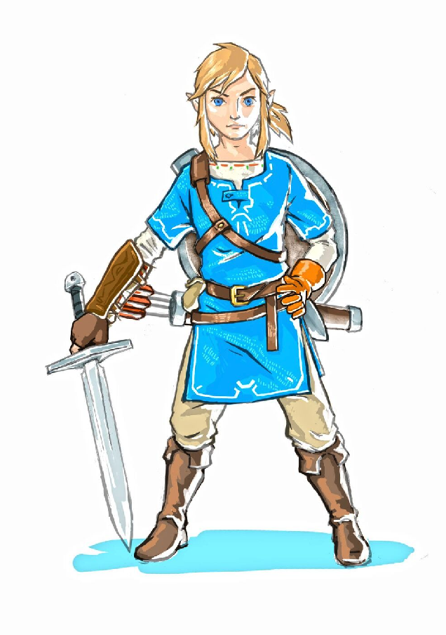 Concept art character illustration of link wearing blue from Breath of the Wild