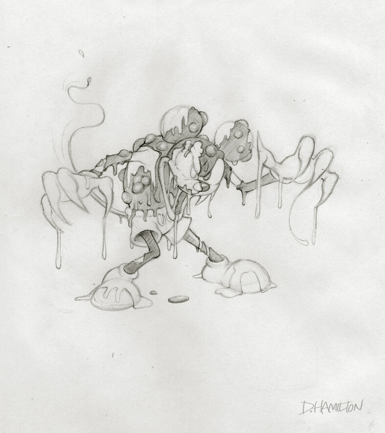 Hand drawn sketch of thinner mickey from epic mickey