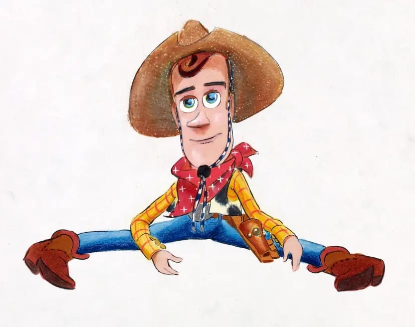 Early toy story character art of woody