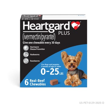 HEARTGARD&reg; Plus (ivermectin/pyrantel) Real-Beef Chewables for Dogs - Up to 25 lbs (Blue Box) 6 Month Supply of Chews (Heartworm Disease Preventive)-product-tile