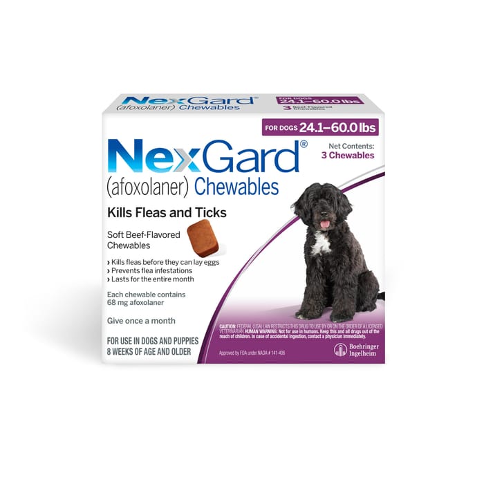 NexGard for Dogs Chewables 24 to 60 lbs, 3pk product detail number 1.0