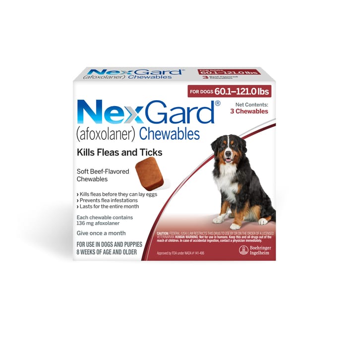 NexGard for Dogs Chewables 60 to 121 lbs, 3pk product detail number 1.0